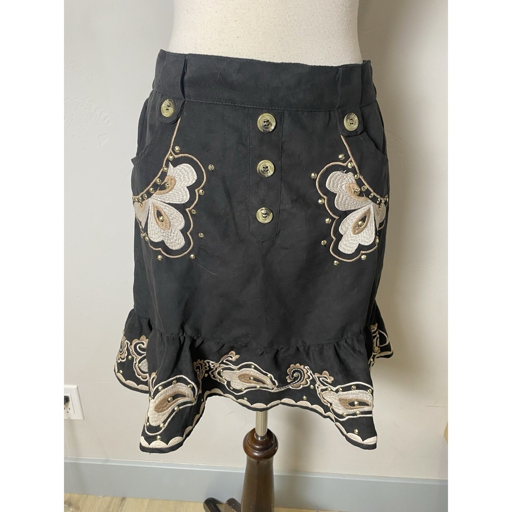 Barok Anthropology Black Western Boho Skirt Embroidered NWT Small Women's